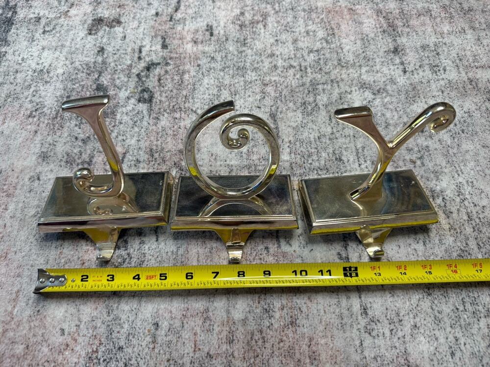 Pottery Barn Silver Plated Christmas Stocking Holders JOY